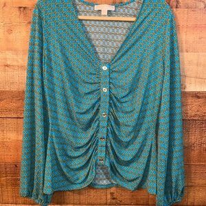Michael Kors Blue and Gold Patterned Blouse